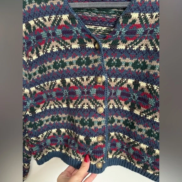 Vintage ll Bean Rare Grandpa Y2K 90s Button Up Cotton Sweater M - Picture 3 of 4